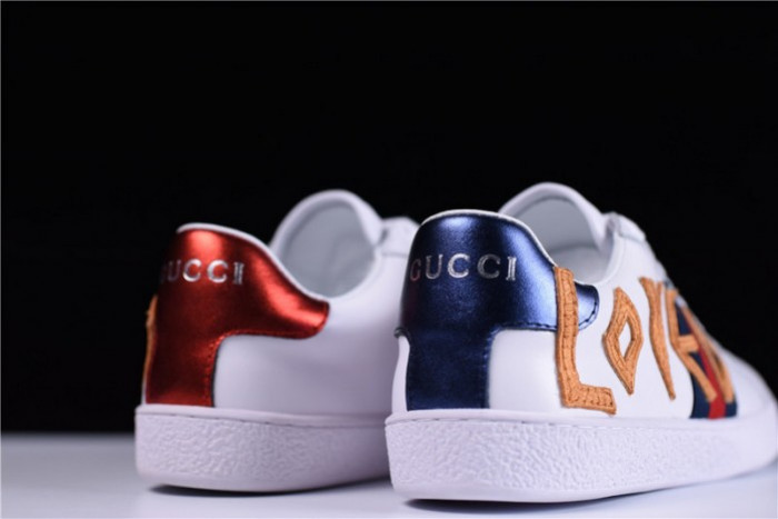 GUCC ACE EMBROIDERED LOW-TOP SNEAKER WITH LOVED ‎497090 DOPE0 9095